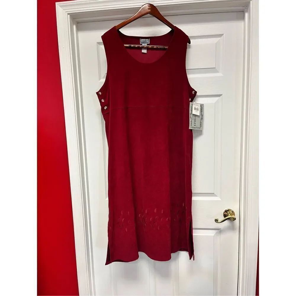 Vintage Jane Ashley Red Velvety Modest Embroidered Dress Jumper sz 1X NWT